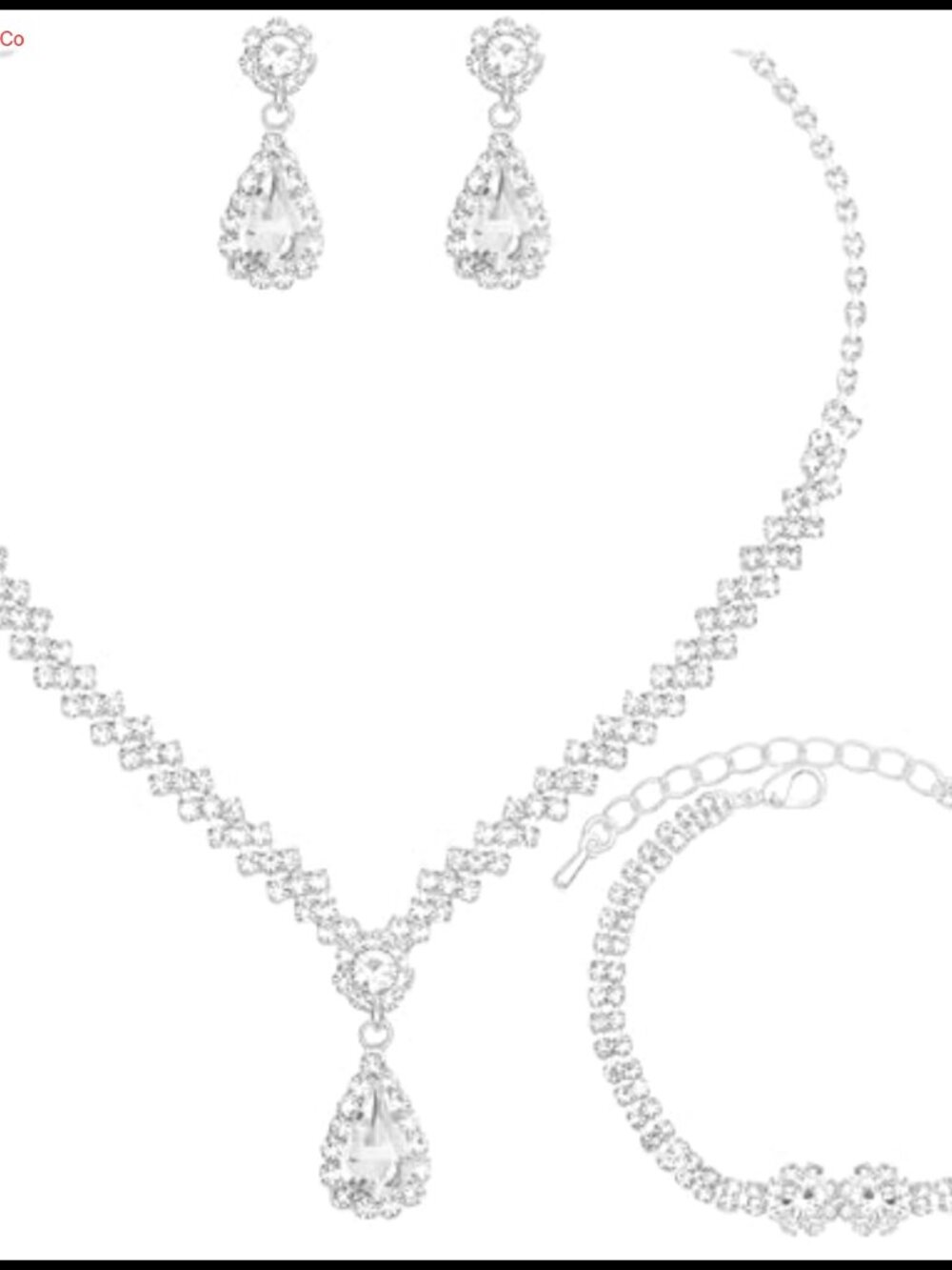 Crystal Necklace Earrings Bracelet Set Silver Plated Bridal Wedding Jewelry
